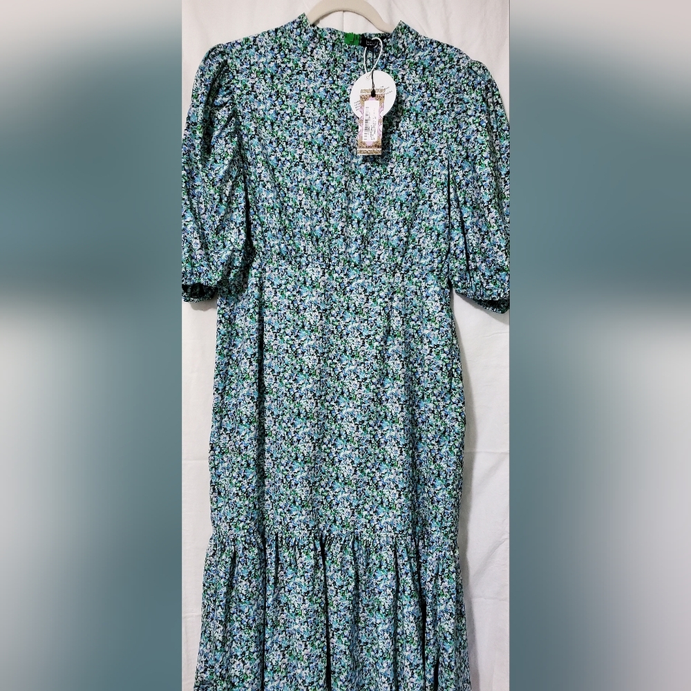 Boohoo Blue and Green Floral Midi Dress